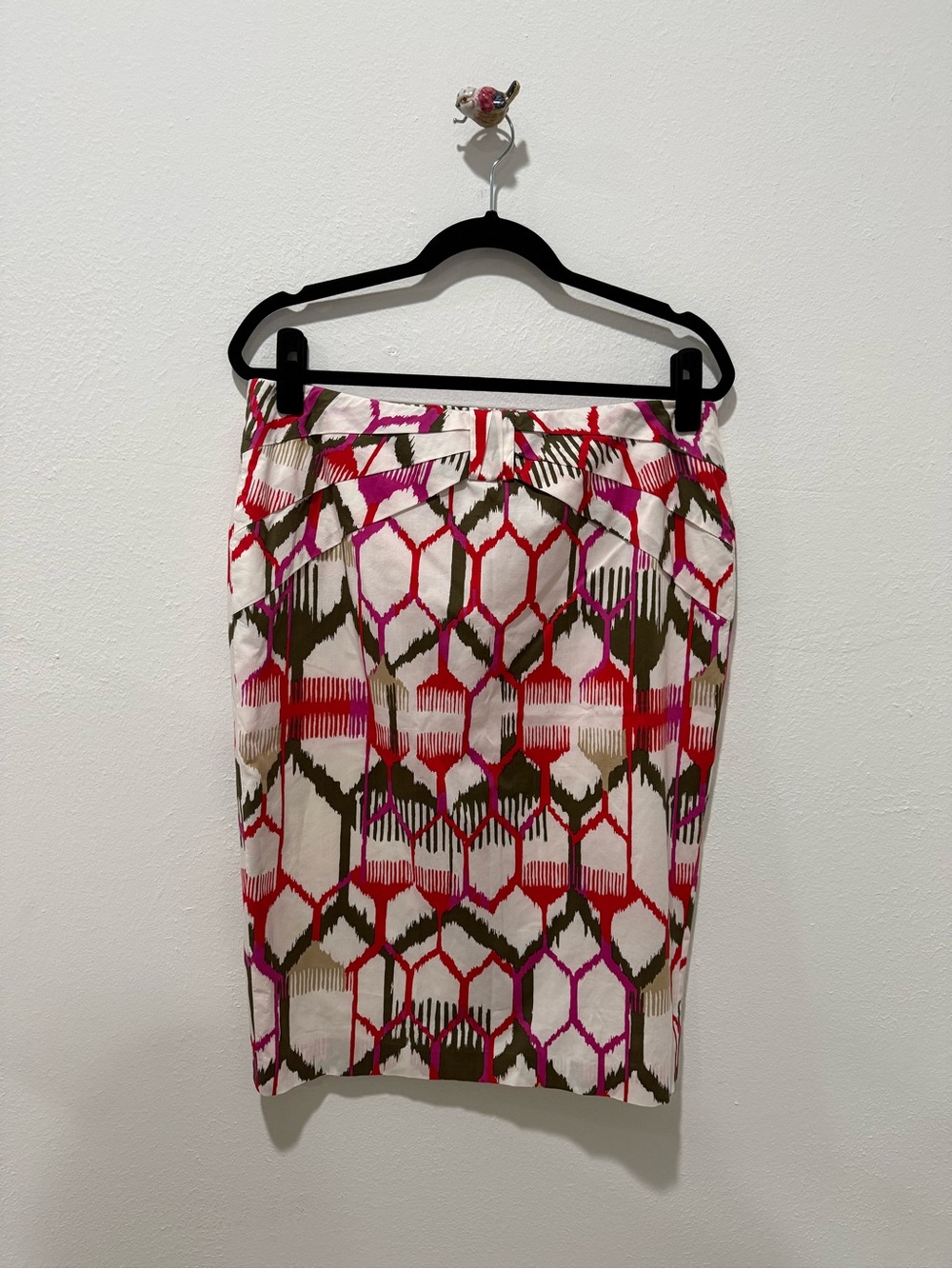 Escada Geometric Print Pencil Skirt in Pink, Red & Olive